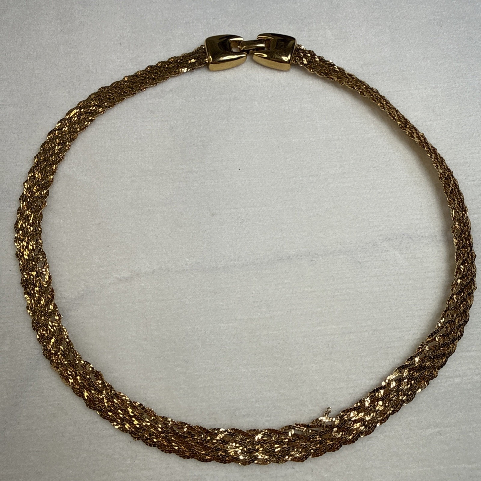 Vintage Napier Braided Woven Chain Necklace Gold Tone Signed Choker 16â See Pics